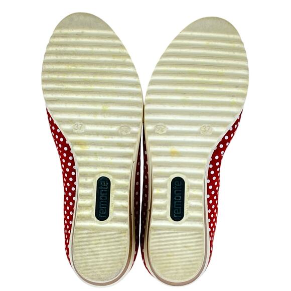 REMONTE Red Polka Dot Wedge Heels Womens US 6-6.5 Retro 50s Pin Up Rockabilly - Picture 7 of 11